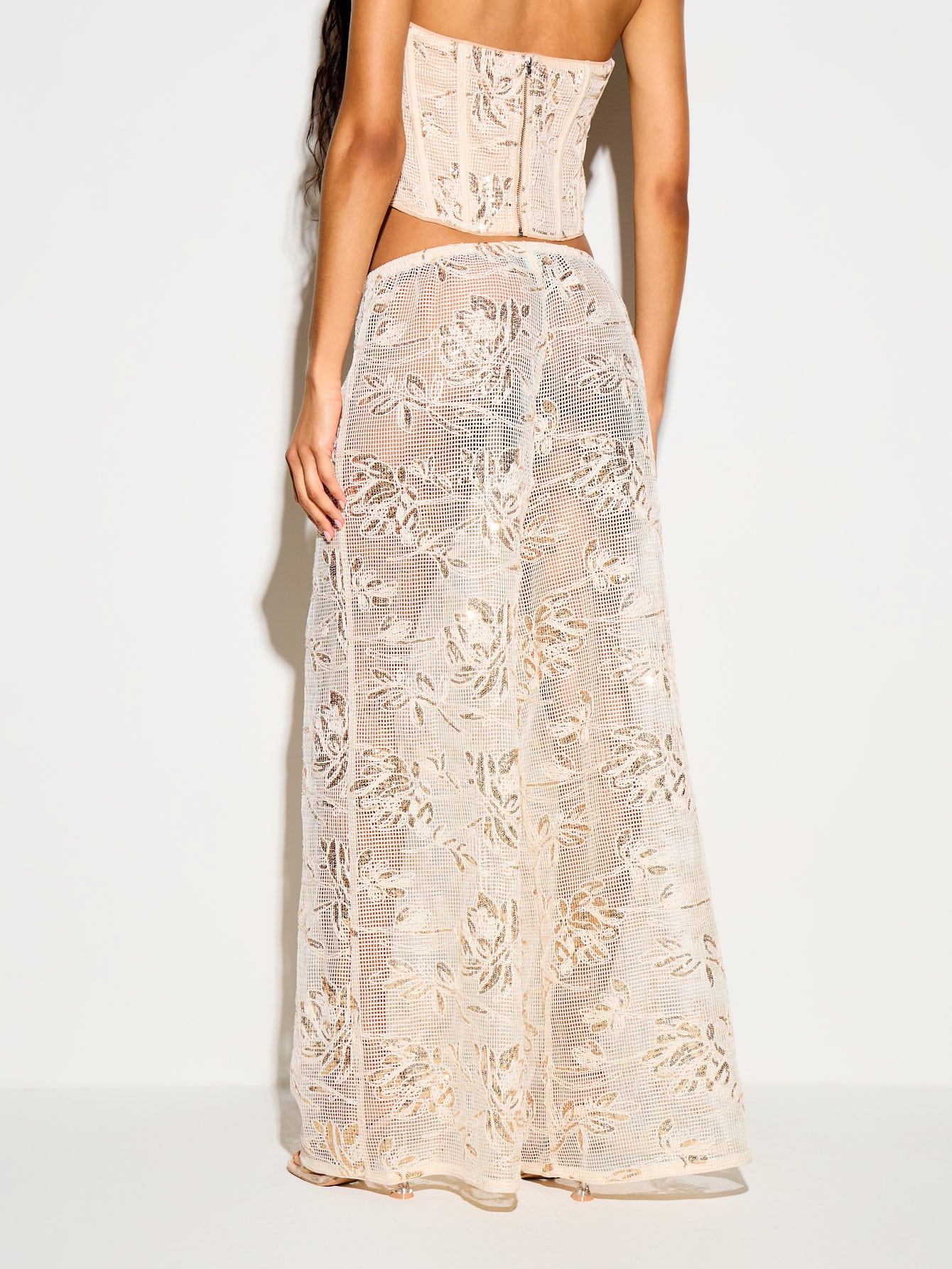 Sequin Floral Crochet Wide Leg Trousers