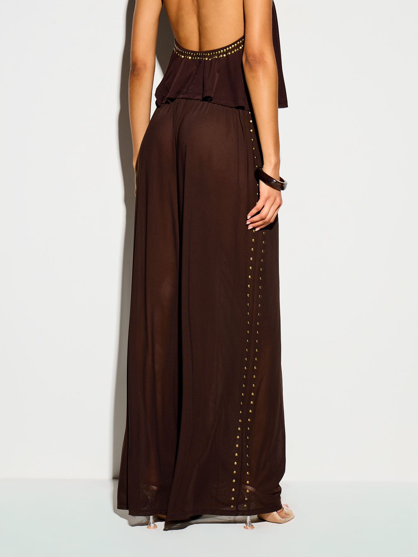 Wide Leg Trouser With Gold Stud Side Detail