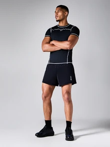 SUMWON Active Lab Running Shorts With Logo Print, Lightweight Athletic Fit, Mid-Thigh Length, Summer Training - Black - View 3