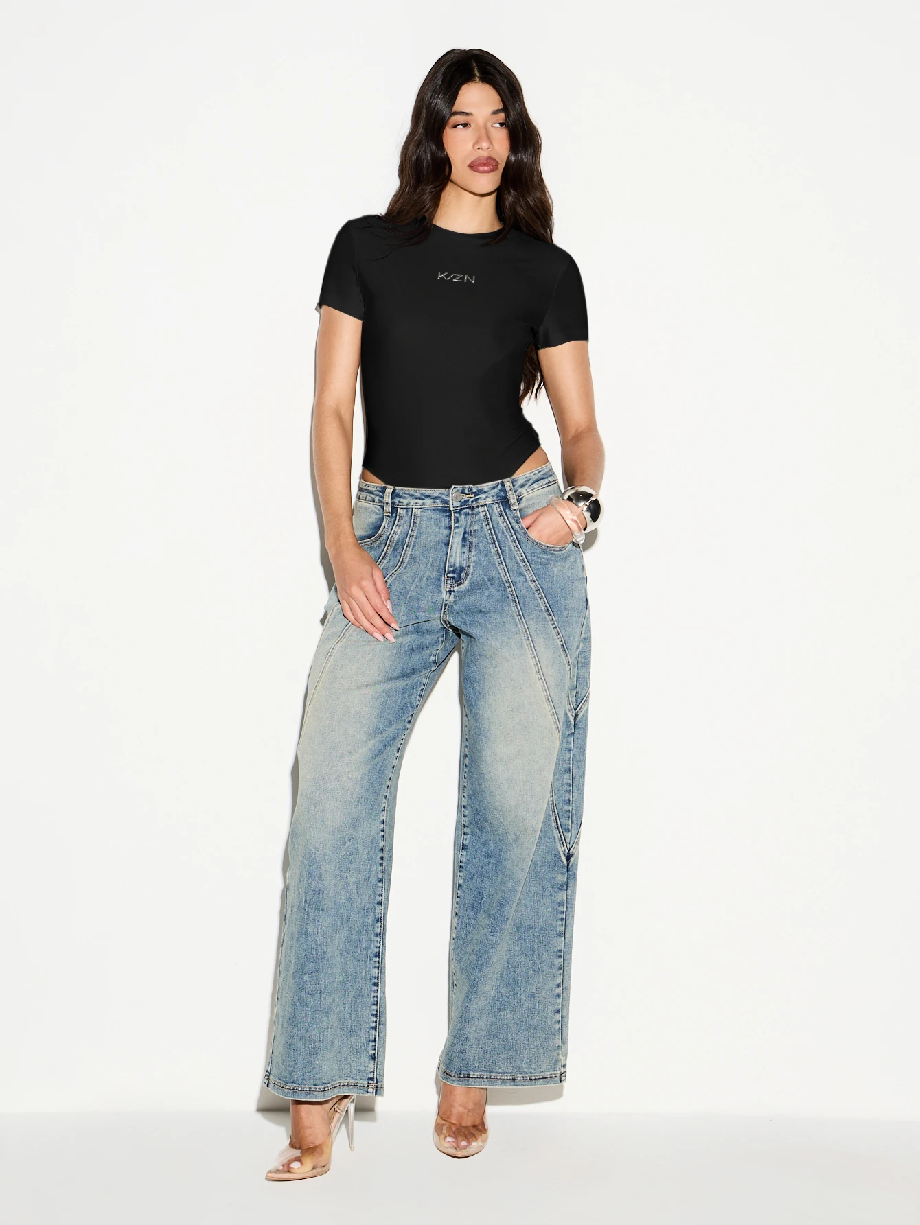 Short Sleeve Crew Neck Bodysuit With Logo Detail