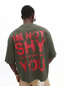 SUMWON Oversized Boxy Fit T-Shirt With Bold Back Text Graphic Print Crew Neck Short Sleeve Casual Street Style Tee - Grey - View 5
