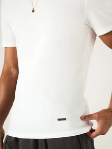SUMWON Ottoman Rib Crew Neck Short Sleeve Slim Fit T-Shirt Ribbed Knit Texture Casual Everyday Essential Top - White - View 4