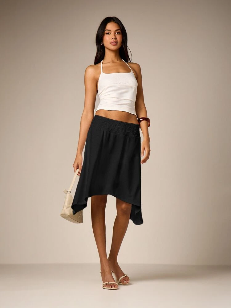 Lace Panel Skirt With Asymmetric Hanky Hem