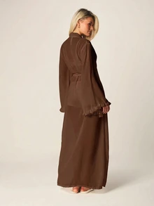 MISSGUIDED Bata larga transparente con puños con volantes y cinturón de amarre, kimono de longitud maxi con frente abierto - Marrón - Ver 2