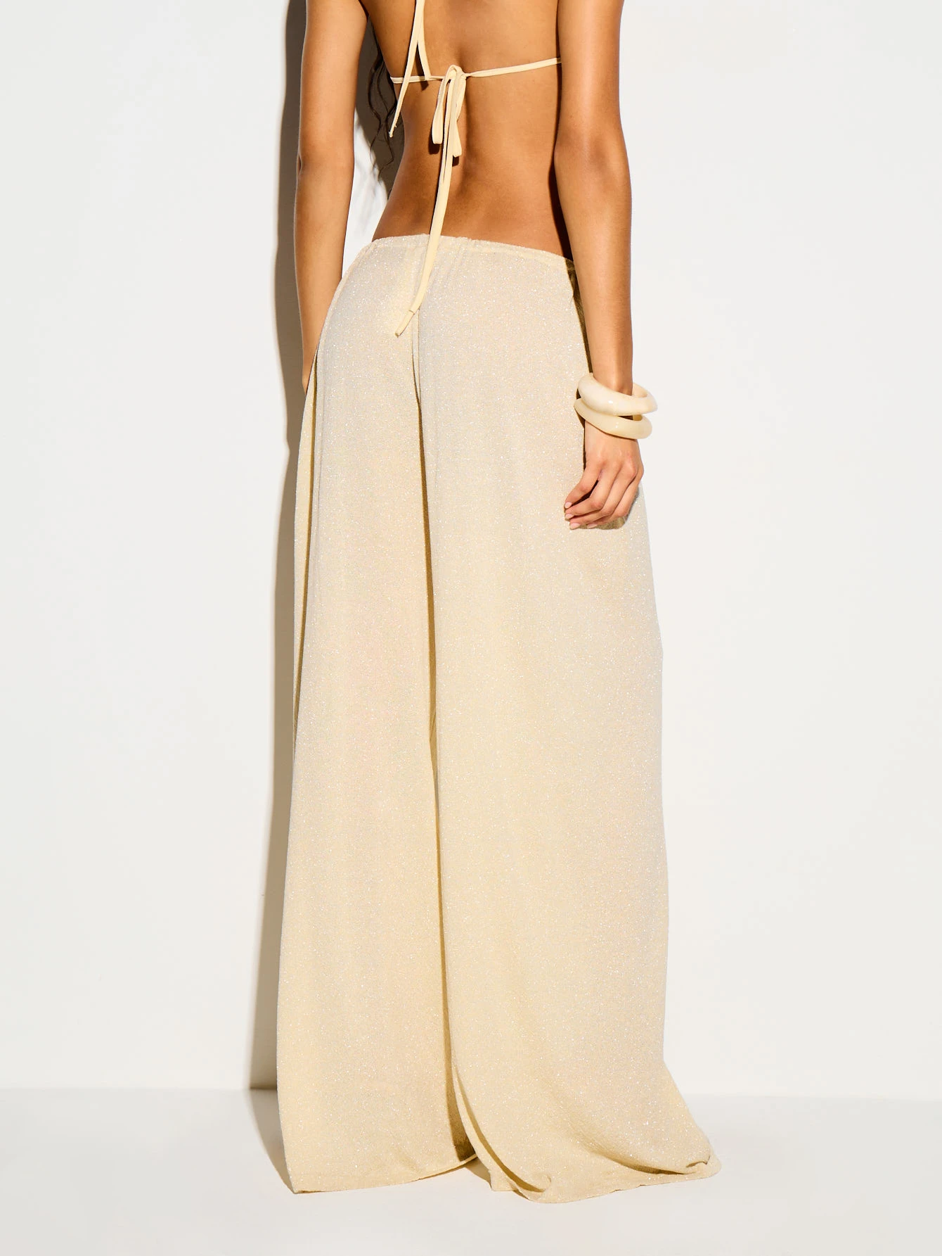 Metallic Knit Wide Leg Pants With Drawstring Waist