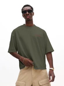 SUMWON Oversized Boxy Fit T-Shirt With Bold Back Text Graphic Print Crew Neck Short Sleeve Casual Street Style Tee - Grey - View 2