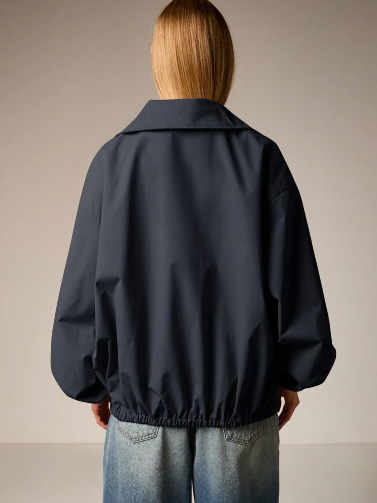 Oversized Half-Zip Jacket With Balloon Sleeves And Cargo Pockets