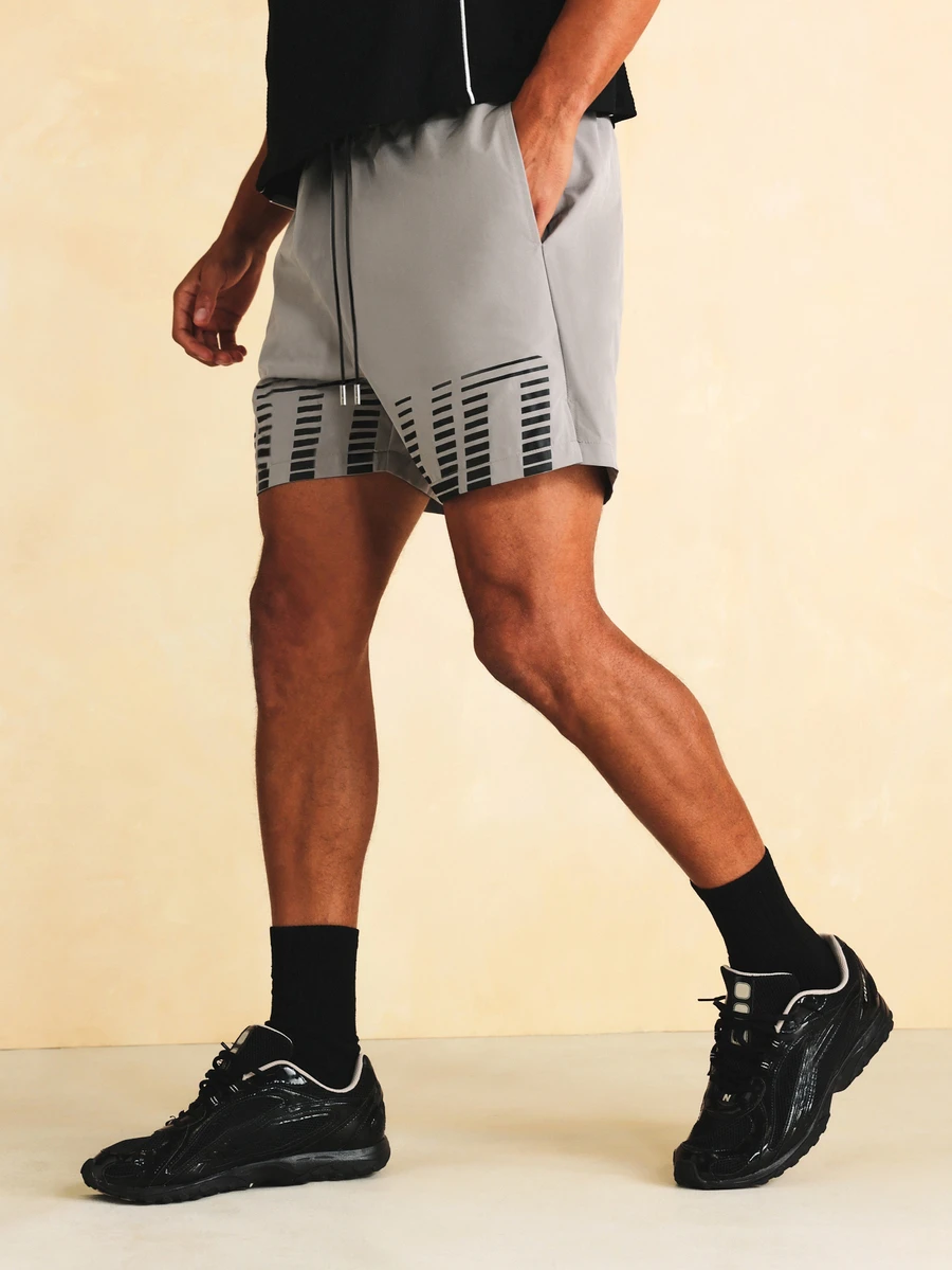 SUMWON Nylon Graphic Print Shorts With Drawstring Waist And Side Pockets Summer Casual Style - Grey - View 1