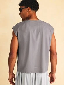 SUMWON Tank Top Tanpa Lengan dengan Kerah Bulat dan Panel, Potongan Reguler, Tenun Halus, Cocok untuk Musim Panas. - Grey - View 5