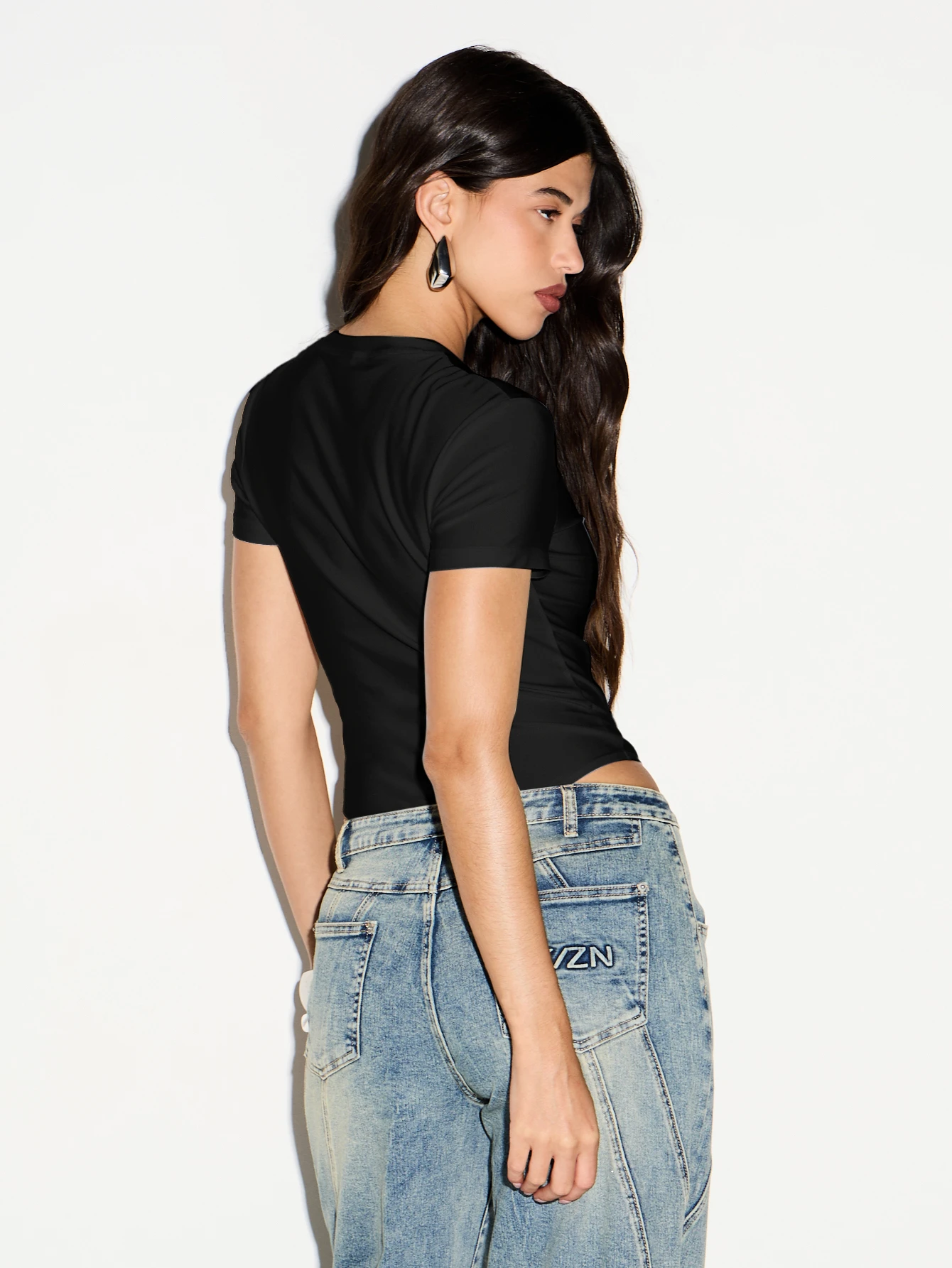 Short Sleeve Crew Neck Bodysuit With Logo Detail