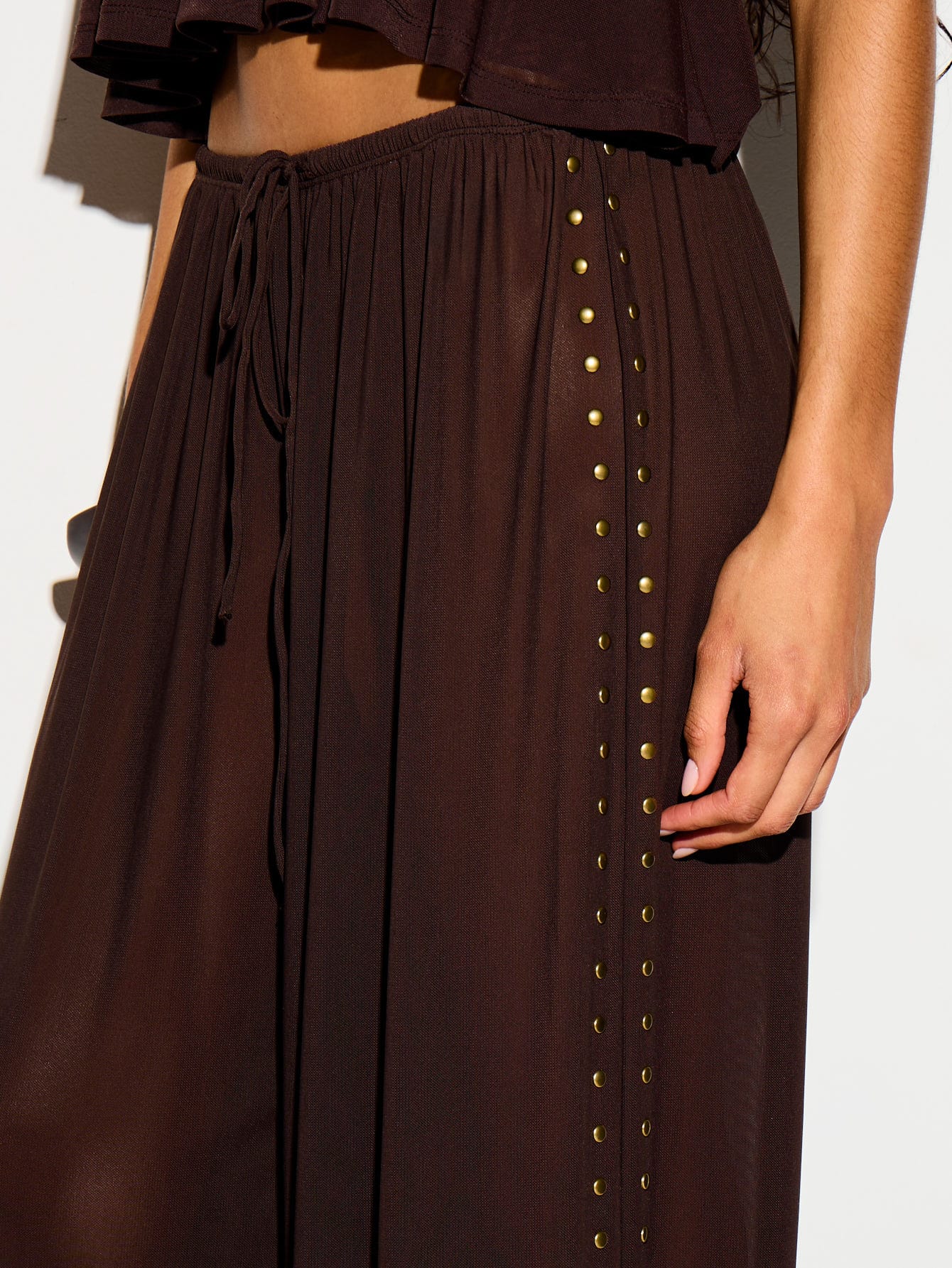 Wide Leg Trouser With Gold Stud Side Detail
