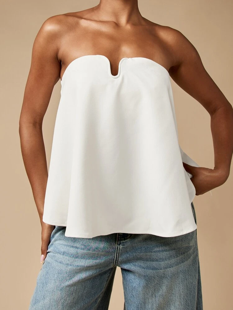 MISSGUIDED Strapless Bandeau Top Sweetheart Neckline Elegant Draped A-Line Design Evening Party Club Night Out Sleeveless Dressy Summer Spring Top