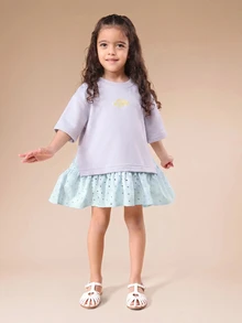 SUMWON Girls Crewneck Sweatshirt With New Hampton Summer Club Graphic Print Relaxed Fit Half Sleeve Casual Top - Purple - View 2