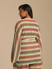 FASHION SZN 大尺碼鉤編海灘罩衫和服式外罩 繫帶設計 透視優雅時尚 適合海灘派對、海灘俱樂部、音樂節、伊比薩波西米亞風 旅行夏季度假泳裝上衣 - 彩色 - 查看 2
