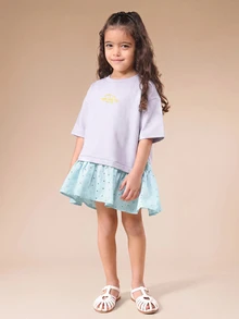 SUMWON Girls Crewneck Sweatshirt With New Hampton Summer Club Graphic Print Relaxed Fit Half Sleeve Casual Top - Purple - View 5