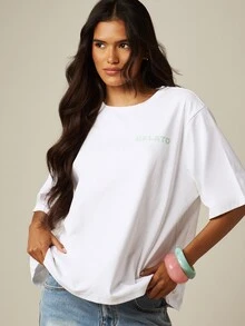 MISSGUIDED Oversized Gelato Graphic Tee With Back Print And Front Logo, Casual Summer Short Sleeve Round Neck T-Shirt - White - View 5