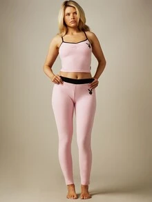 Missguided x Playboy Setelan Santai Atasan Cami Depan Berkerut dan Legging dengan Detail Logo Kelinci - MultiWarna - View 1