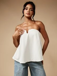 MISSGUIDED 無肩帶平口上衣 心形領口 優雅垂墜 A字設計 晚宴派對夜店外穿 無袖正式感 夏春上衣 - 白色 - 查看 3