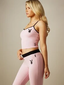 Missguided x Playboy Setelan Santai Atasan Cami Depan Berkerut dan Legging dengan Detail Logo Kelinci - MultiWarna - View 4