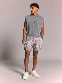 PLAYBOY X SUMWON Bunny Logo Washed Sleeveless Muscle Tee Boxy Crop Crew Neck Sweatshirt Cut-Off Summer Casual Tank Top - Grey - View 3