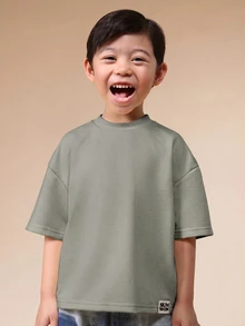 SUMWON 男童寬鬆短袖圓領T恤，背面洛杉磯圖案印花，夏季休閒上衣 - 灰色 - 查看 3