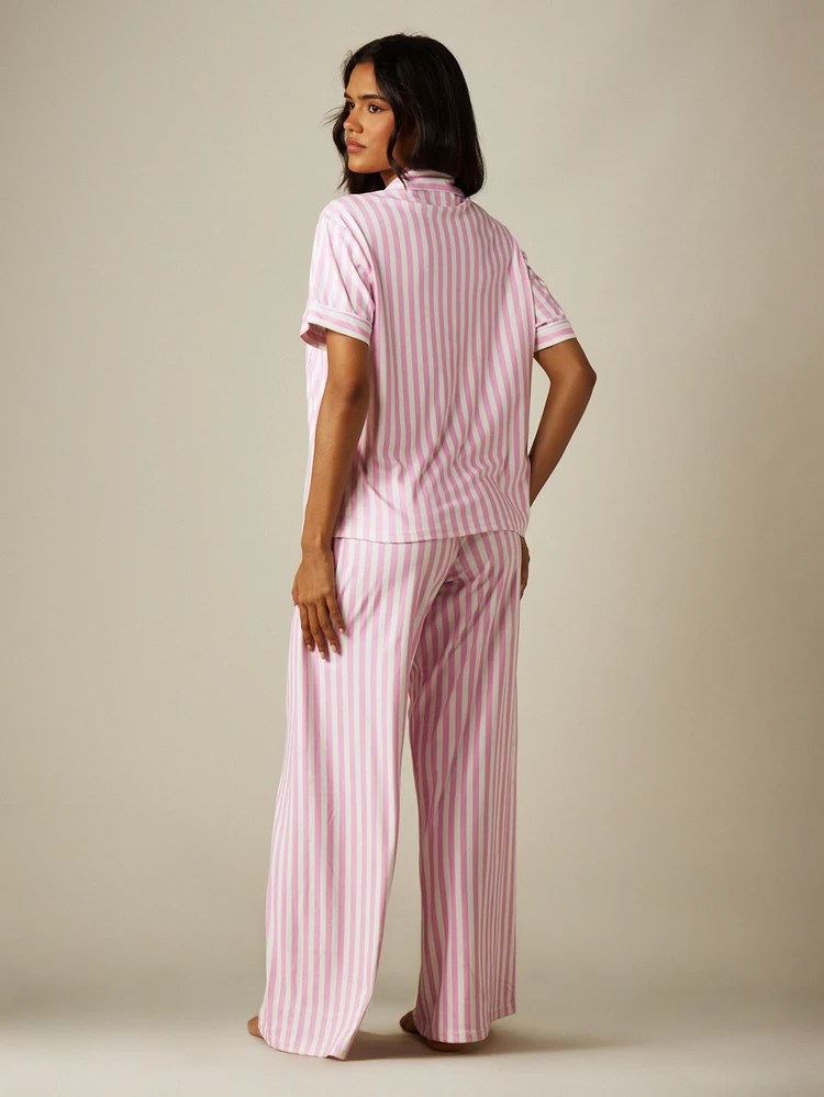 MISSGUIDED Striped Button-Up Shirt And Wide Leg Trouser Set