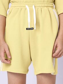 SUMWON Tween Boys Oversized Textured Co-Ord Set With Stripe Accent Short Sleeve Tee And Matching Shorts - Yellow - View 7
