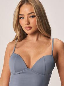 MISSGUIDED Korsett-Crop-Top mit Herz-Ausschnitt und Spaghettiträgern, figurbetontes Bustier-Cami für Ausgehen, Party und Sommer - Graublau - Übersicht 4