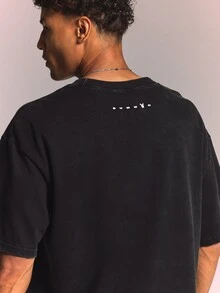PLAYBOY X SUMWON Casual Regular Fit Printed Crew Neck Short Sleeve T-Shirt With Slogan And Logo Detail - Black - View 6