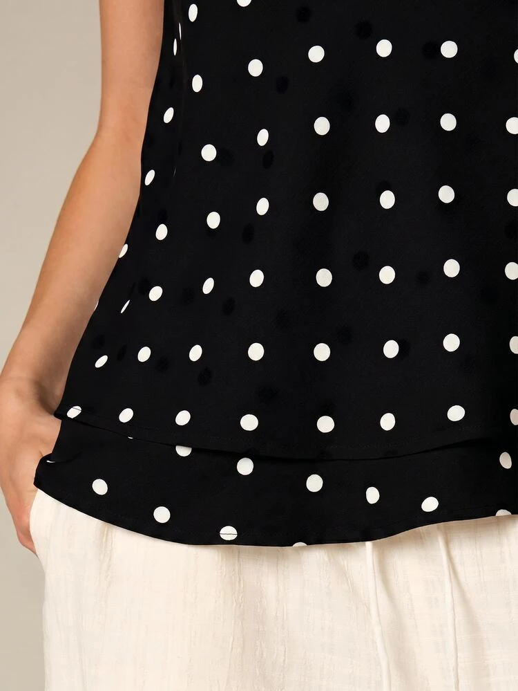 Polka Dot Tiered Cami With Spaghetti Straps