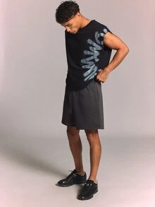 SUMWON Graffiti Graphic Sleeveless Tank Top With Crew Neck Regular Fit Bold Side Print Summer Essential - Black - View 3