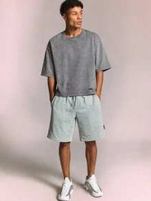 PLAYBOY X SUMWON Cropped Boxy Fit Graphic T-Shirt With Bunny Back Print Crew Neck Short Sleeve Casual Tee - Grey - View 3