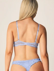 MISSGUIDED Wifey Embroidered Satin Thong Panty With Lettuce Hem Ruffle Edge And Bow Detail Bridal Underwear - Blue - View 2