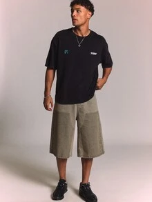 PLAYBOY X SUMWON Casual Regular Fit Printed Crew Neck Short Sleeve T-Shirt With Slogan And Logo Detail - Black - View 3