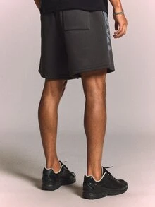 SUMWON Pull-On Fleece Shorts With Graffiti Logo Print, Drawstring Waist And Side Pockets, Summer Casual - Dark Grey - View 2