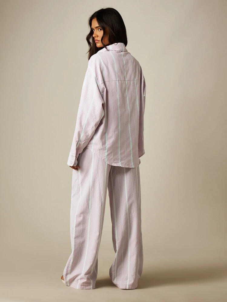 MISSGUIDED Striped Collared Shirt And Wide Leg Trouser Co-Ord