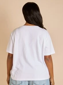FASHION SZN Plus Size Women's Solid Color V-Neck Casual Versatile Daily Outing Short Sleeve T-Shirt - White - View 2