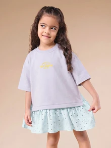 SUMWON Girls Crewneck Sweatshirt With New Hampton Summer Club Graphic Print Relaxed Fit Half Sleeve Casual Top - Purple - View 4