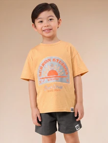 SUMWON Oversized Studios Surf Crew Venice Beach Graphic Co-Ord T-Shirt And Shorts Set For Boys - Orange - View 3