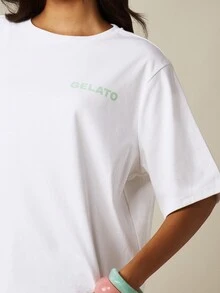 MISSGUIDED Oversized Gelato Graphic Tee With Back Print And Front Logo, Casual Summer Short Sleeve Round Neck T-Shirt - White - View 4