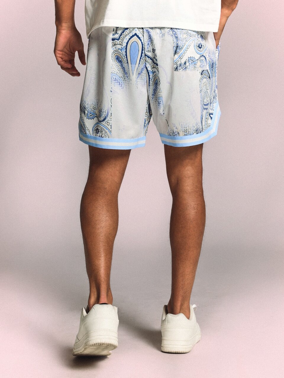 Paisley Print Pull-On Curved Hem Shorts With Drawstring Waist And Side Splits Summer Holiday
