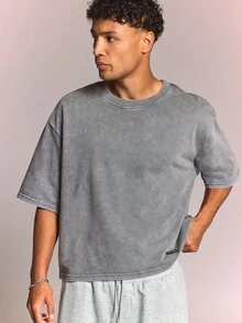 PLAYBOY X SUMWON Cropped Boxy Fit Graphic T-Shirt With Bunny Back Print Crew Neck Short Sleeve Casual Tee - Grey - View 5