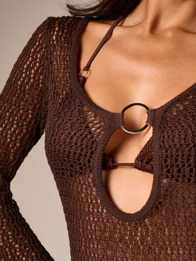 Crochet Mini Dress With Ring Cut-Out Detail