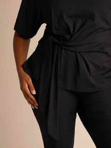 FASHION SZN Große Größen Lässig 100% Baumwolle Bindung vorne T-Shirt Alltags Sportliche Kleidung Für die Arbeit Sommer Basics Urlaubs Outfit Reise Flughafen Feiertag Rundhals Supersoft - Schwarz - Übersicht 4