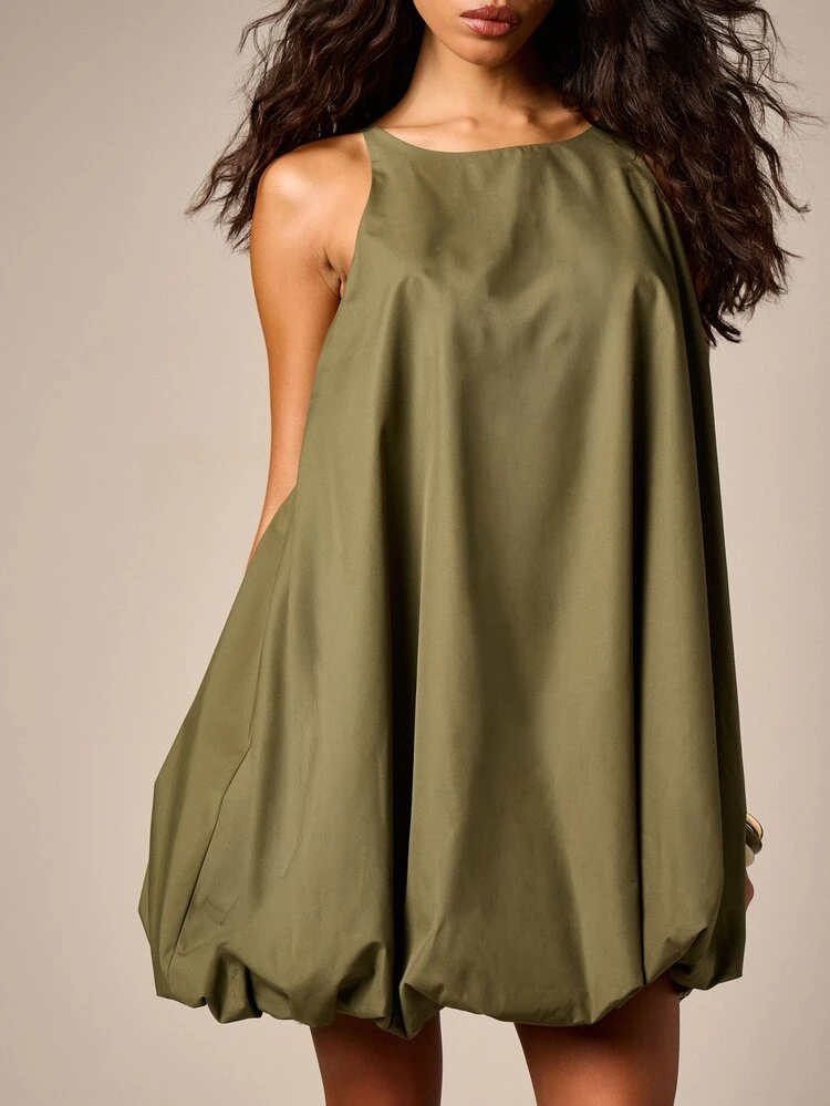 Poplin Puffball Mini Dress With Bubble Hem