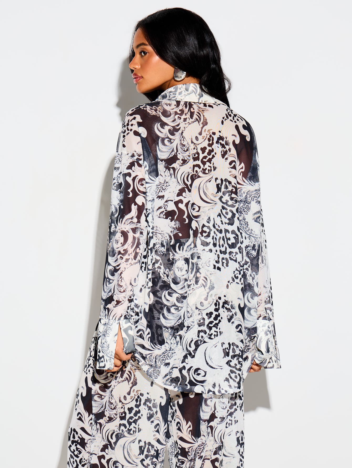 Baroque Animal Print Oversized Sheer Shirt