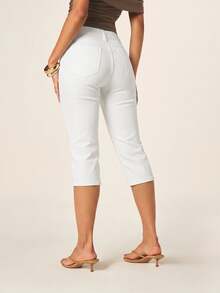 MISSGUIDED Stretch Denim Capri Jeans Mid-Rise Slim Fit Cropped Pants Summer Casual Everyday Style - White - View 2