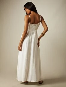 MISSGUIDED 抓皺上身細肩帶亞麻長洋裝 高腰版型 飄逸夏日海灘婚禮賓客禮服 - 白色 - 查看 2