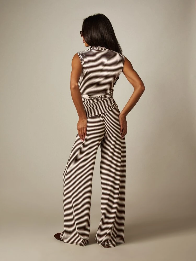 MISSGUIDED Striped Mock Neck Top And Wide Leg Pants Set