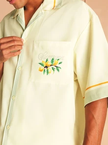 SUMWON Sorrento Zitronenmuster Co-Ord Kurzarm Hemd mit Camp-Kragen und Kordelzug Shorts, passendes Sommerurlaubs-Set - Gänsegelb - Übersicht 5